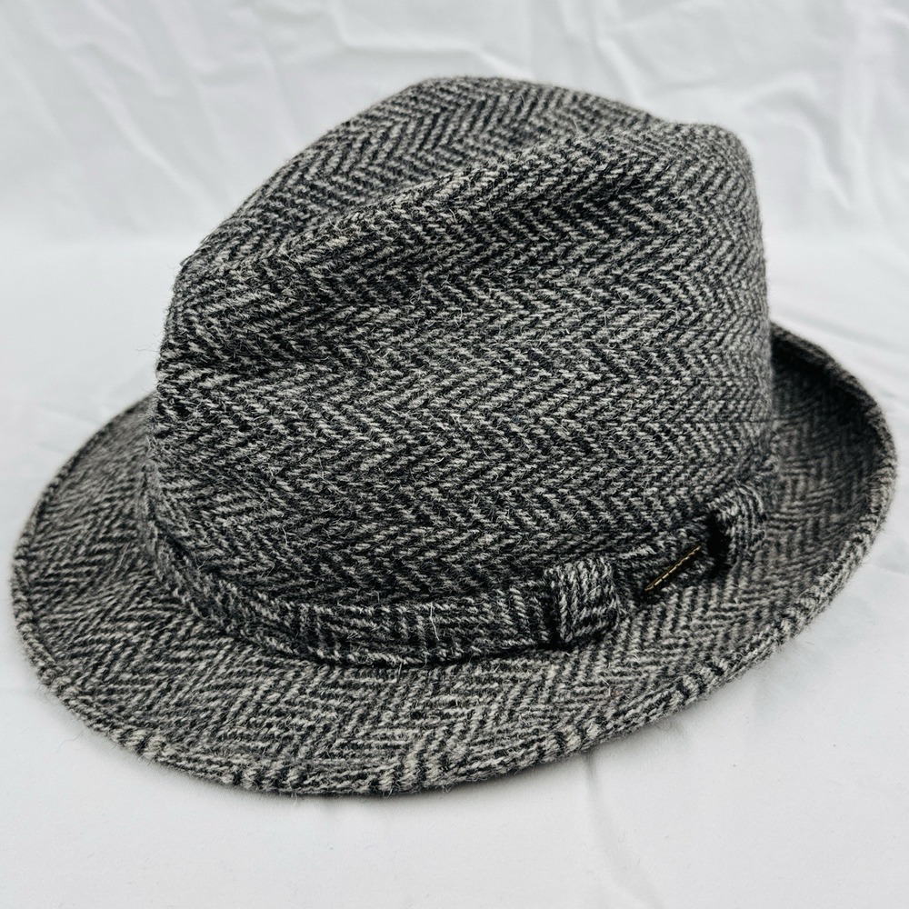 Vintage Stetson Herringbone Tweed Fedora Hat Gray Wool Trilby